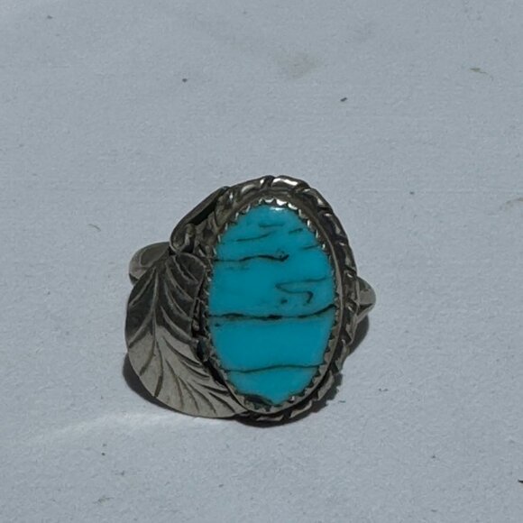 Native American Turquoise Sterling Silver Vintage Ring Size 12 1/4 - Picture 2 of 6